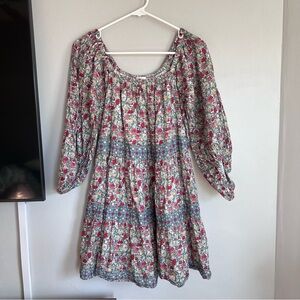 Cleobella Arrows & Bows‎ Blue Floral Dress with Red and Yellow Accents Size XS